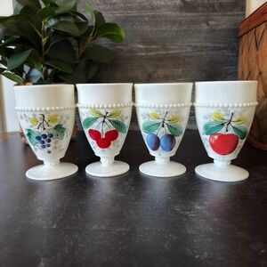 Vintage Westmoreland Milk Glass Goblets | Footed Tumblers | Set of 4